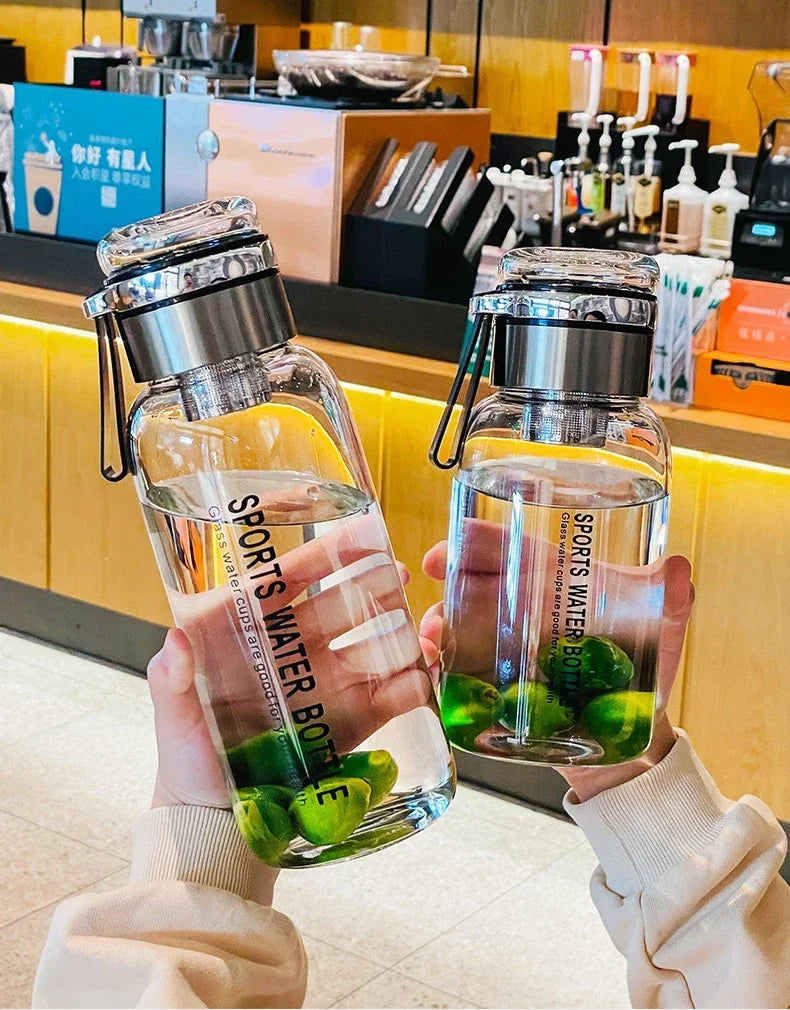 Large Capacity Glass Water Bottle – Transparent Milk Juice Cup for Outdoor Sports