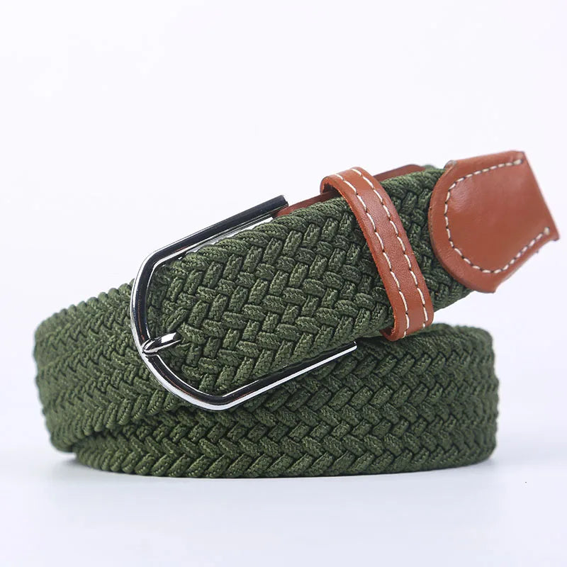 Woven Elastic Canvas Belt – Stretch Braided Buckle Strap for Casual Jeans