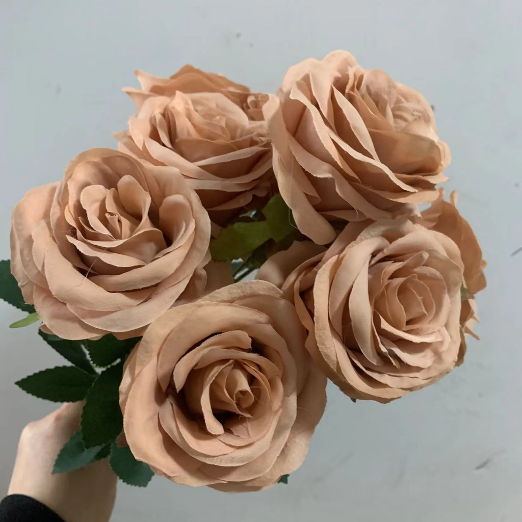 Artificial Brown Rose Bouquet – Silk Flower Arrangement for Home Wedding Decor