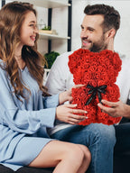 Artificial Rose Teddy Bear – 25cm Flower Figurine for Anniversary Gifts