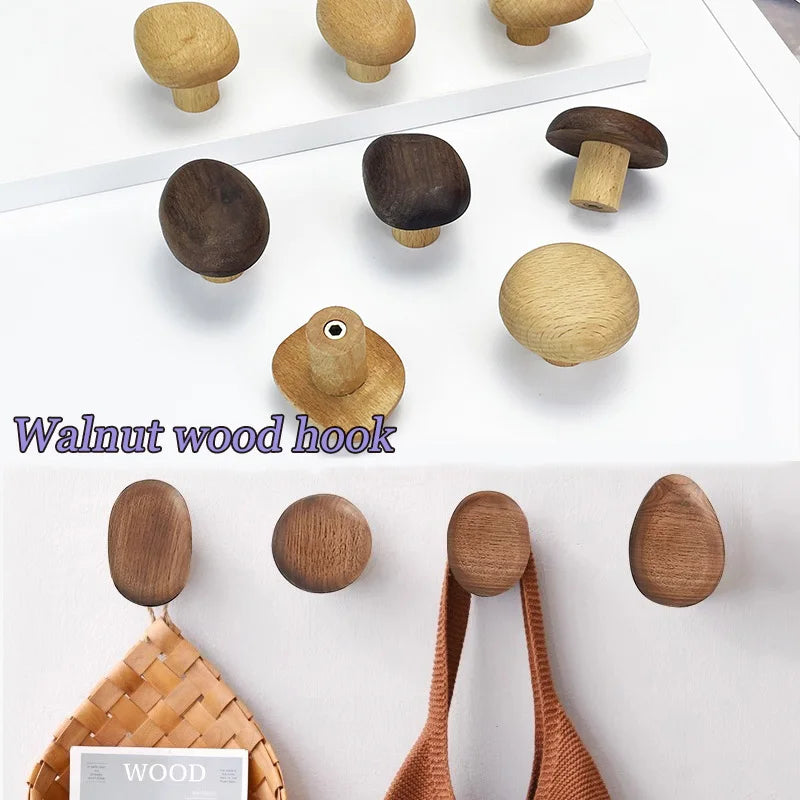 Natural Wooden Wall Hooks – Minimalist Coat and Hat Hanger for Entryway