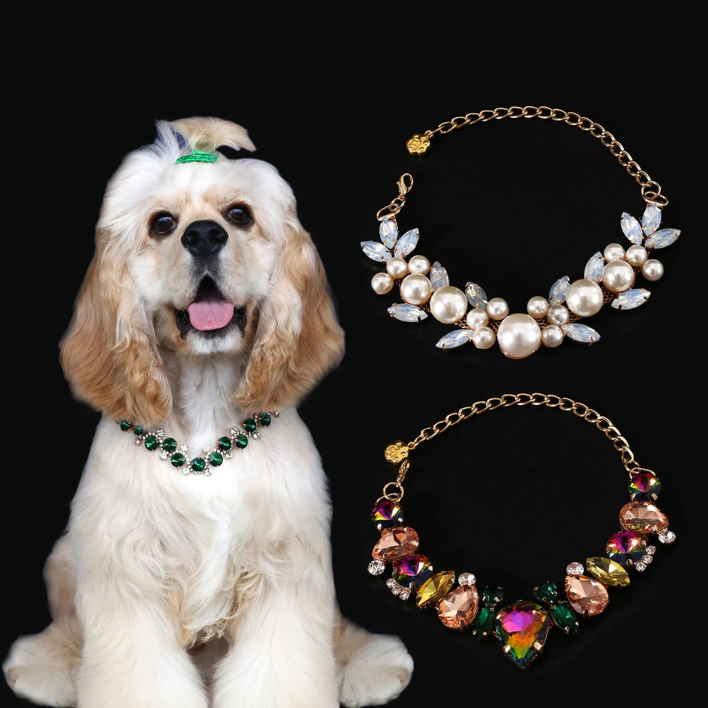 Rhinestone Pearl Pet Collar – Jeweled Dog and Cat Necklace for Weddings