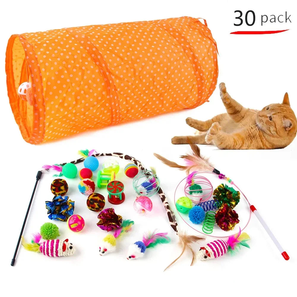 Interactive Cat Play Tunnel – Foldable Mouse and Fish Toy Set for Pets