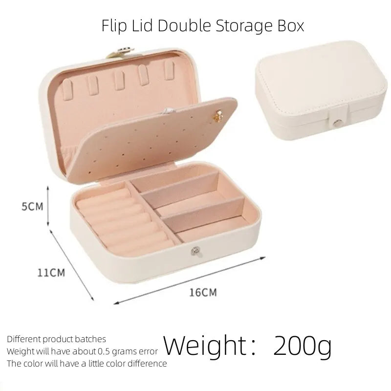 Leather Double Jewelry Box – Zippered Grid Organizer for Travel Storage