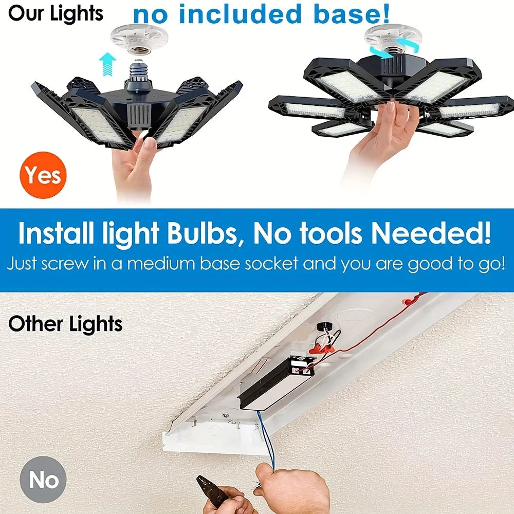 LED Garage Light – 11 Adjustable Panels for Workshop Industrial Lighting
