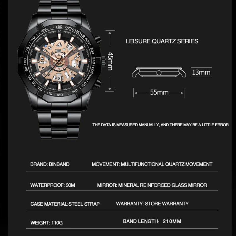 Stainless Steel Quartz Watch – Waterproof Luminous Calendar for Business Men