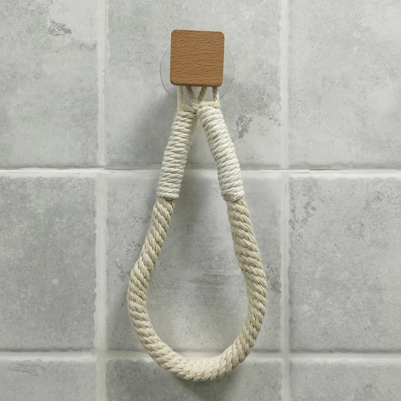 Adhesive Hemp Paper Towel Holder – Wall Mounted Rack for Bathroom Storage