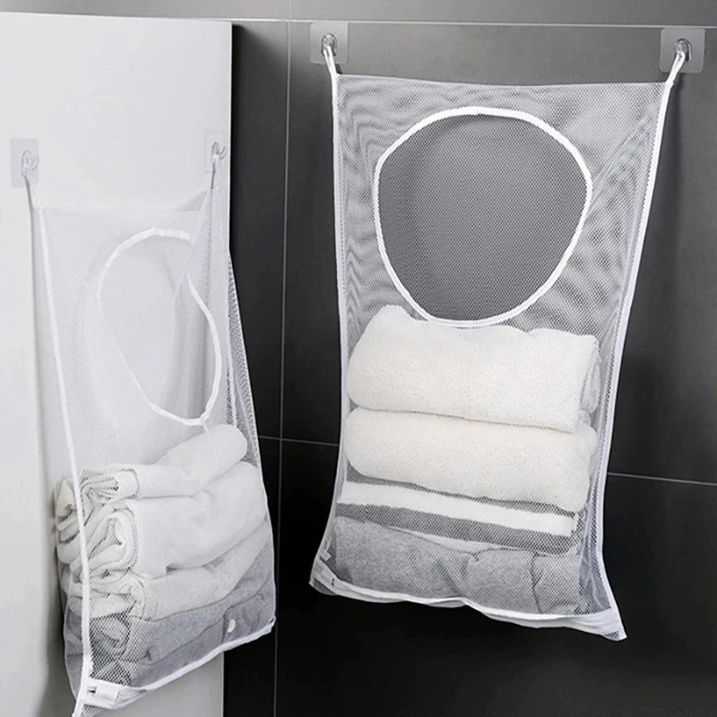 Foldable Mesh Laundry Basket – Wall Hanging Storage for Bathroom Organization