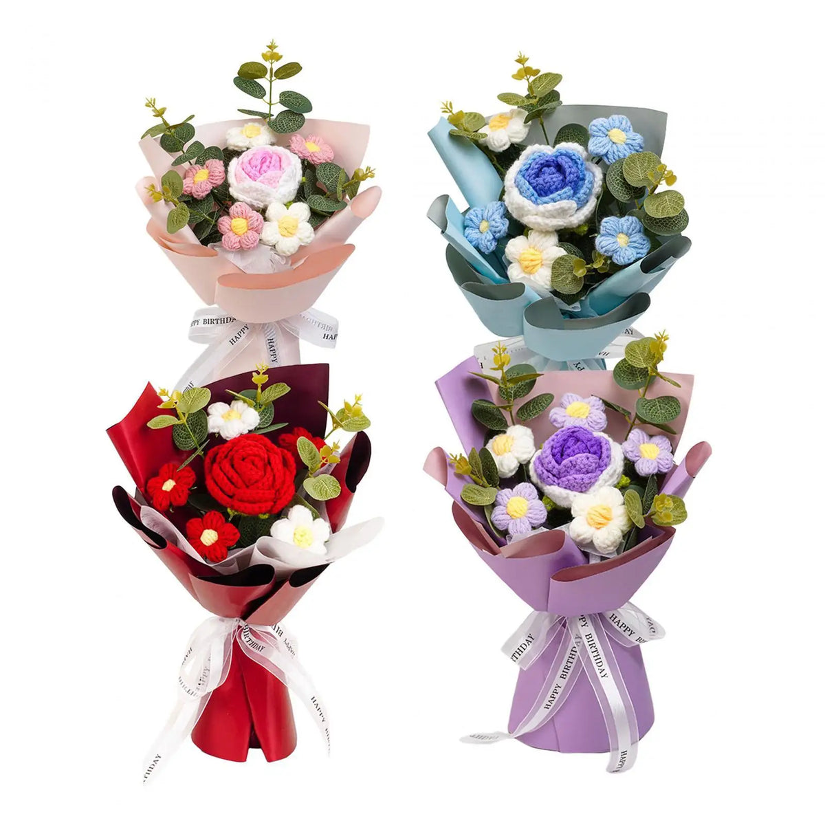 Handmade Crochet Flower Bouquet – Knitted Floral Decor for Gift Giving