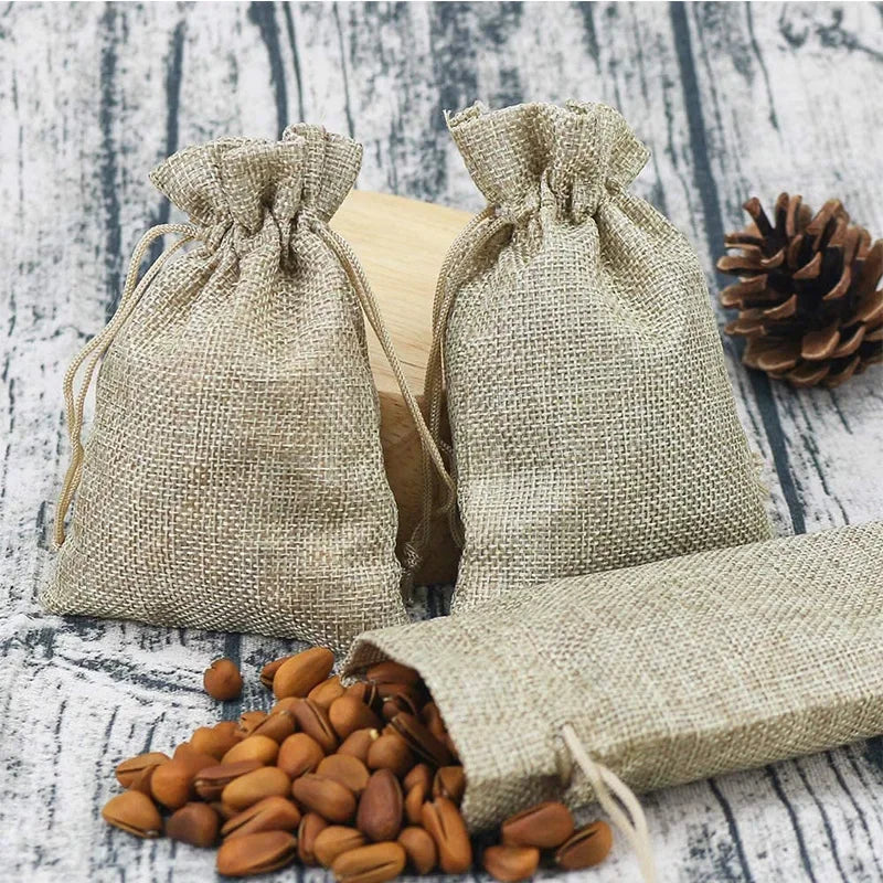 Burlap Drawstring Gift Bags – Jute Linen Sacks for Wedding Party Jewelry