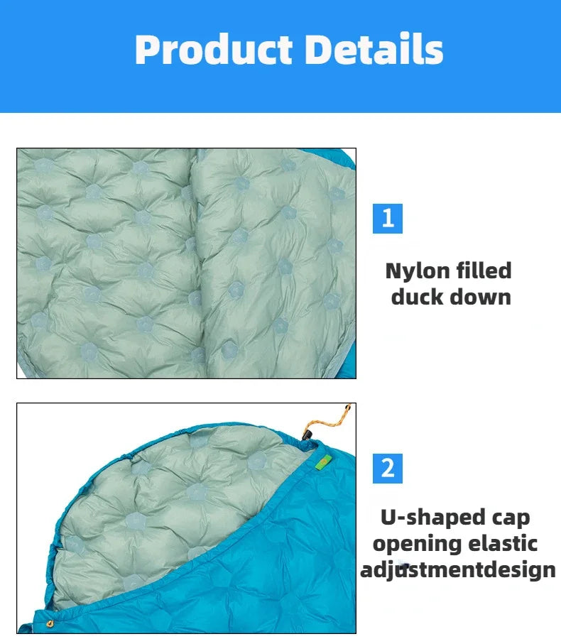 Ultralight Mummy Sleeping Bag – Duck Down for Outdoor Camping and Trekking