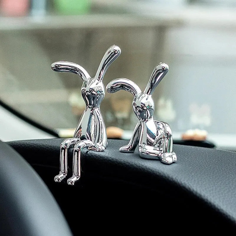 Long-Eared Rabbit Statue – Cartoon Resin Figurine for Home Desktop Decor