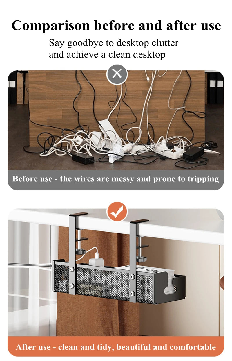 Extendable Metal Cable Tray – Clamp-On Cord Organizer for Office Desk