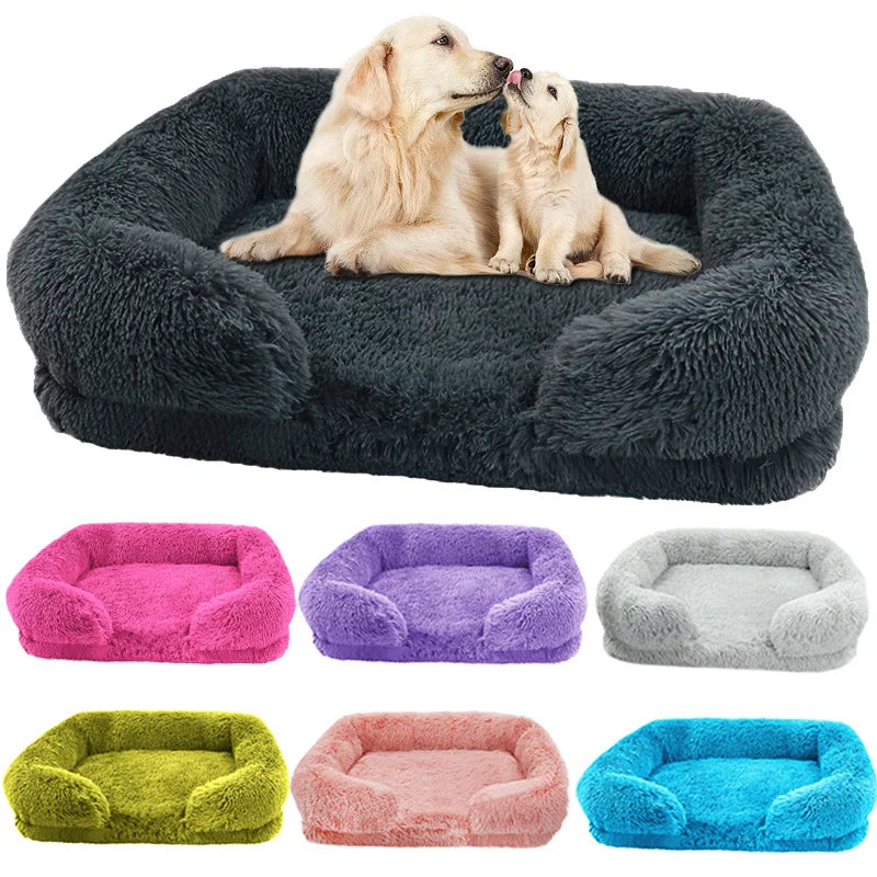 Plush Rectangular Dog Bed – Washable Fluffy Pet Cushion for Small to Large Dogs