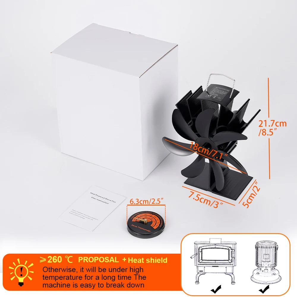 7-Blade Heat Powered Stove Fan – Silent Aluminum Eco-Fan for Log Wood Burners
