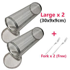Stainless Steel Rolling Grill Basket – Cylindrical Mesh Rack for BBQ Camping