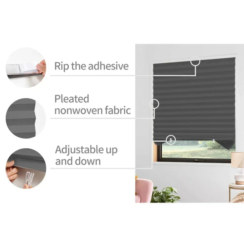 Self-Adhesive Pleated Blinds – Half Blackout Privacy Shades for Home Windows
