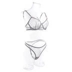 Polka Dot Mesh Lingerie Set – Sheer Underwire Bra and G-String for Women