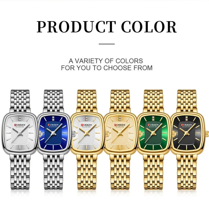 Gold Stainless Steel Quartz Watch – Elegant Square Dial for Business Fashion