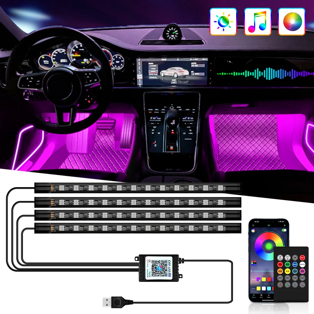 RGB LED Car Interior Light – Wireless Music Control for Auto Atmosphere