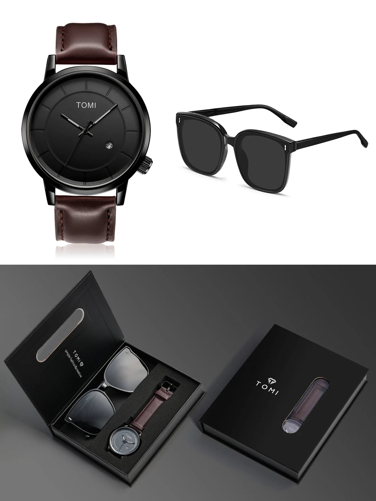 Luxury Quartz Watch and Glasses Set – Fashion Accessory Gift for Men