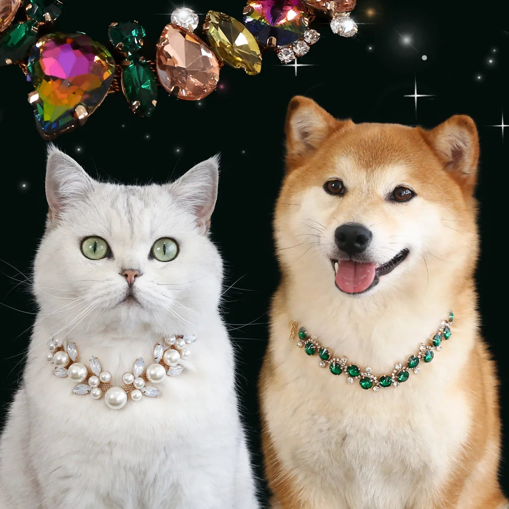 Rhinestone Pearl Pet Collar – Jeweled Dog and Cat Necklace for Weddings