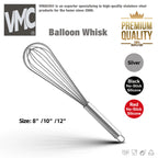 Stainless Steel Balloon Whisk – 8 10 12 Inch Wire Beater for Kitchen Cooking