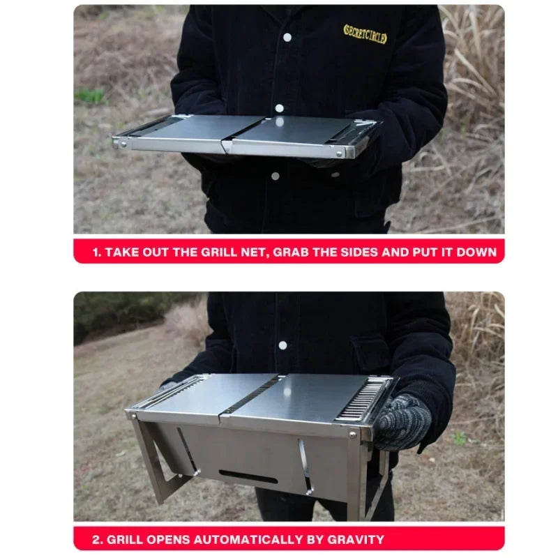 Portable Charcoal Barbecue Grill – Folding Stainless Steel Stove for Outdoor BBQ
