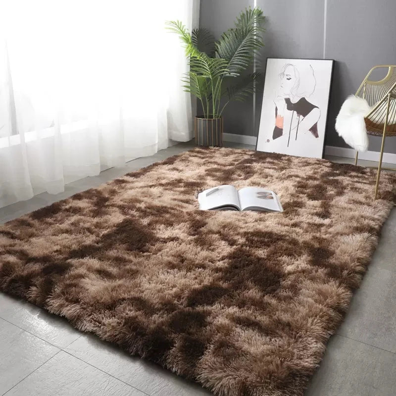 Plush Gray Area Rug – Fluffy Anti-Slip Velvet Carpet for Living Room Decor