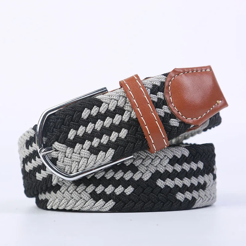 Woven Elastic Canvas Belt – Stretch Braided Buckle Strap for Casual Jeans