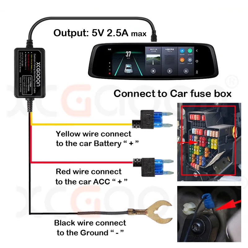 Dashcam Hardwire Kit – 12-24V USB Power Adapter for Parking Monitoring