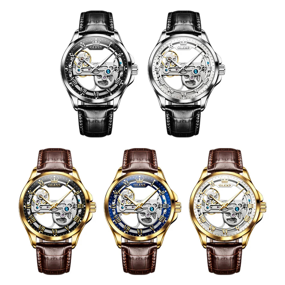 Automatic Mechanical Men's Watch – Hollow Leather Strap for Business Casual