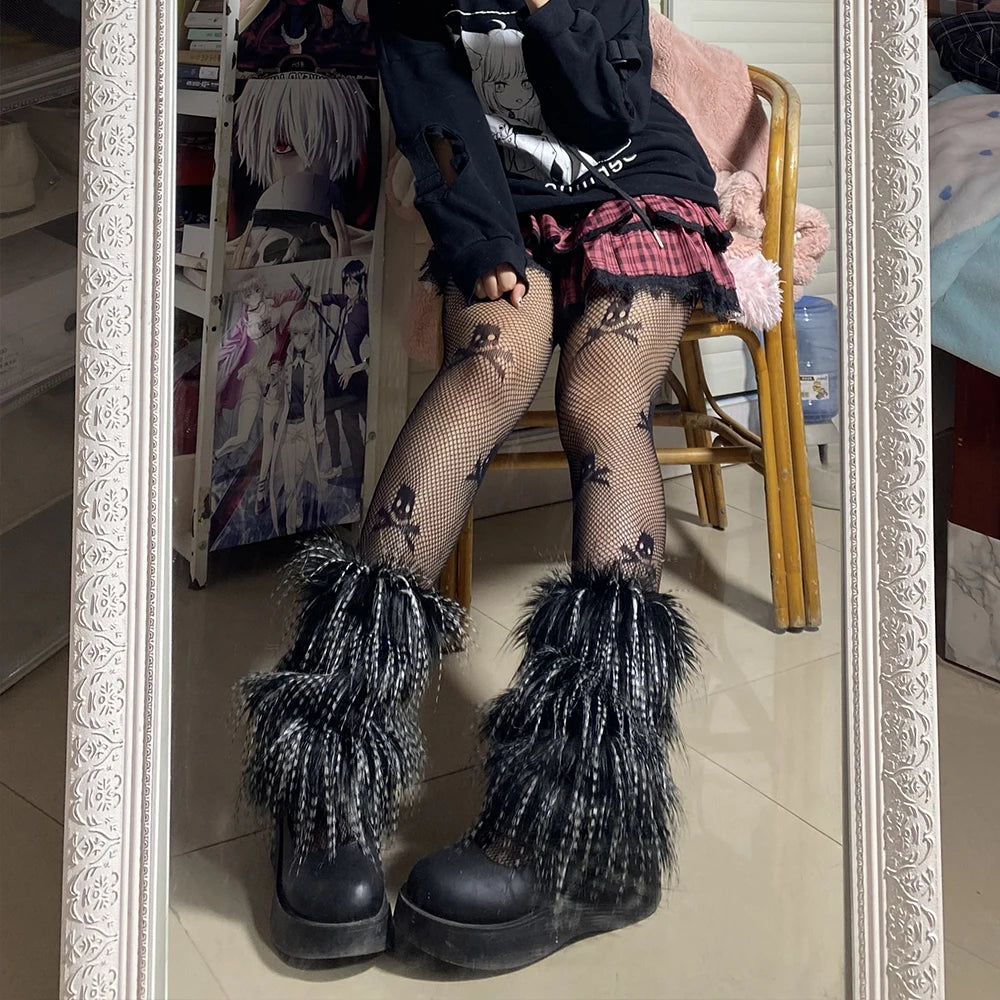 Faux Fur Leg Warmers – Lolita Harajuku Style Boot Covers for Winter Cosplay