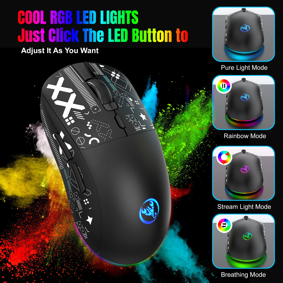 Wireless Gaming Mouse – Rechargeable RGB Ergonomic Silent Optical Mouse for Laptop
