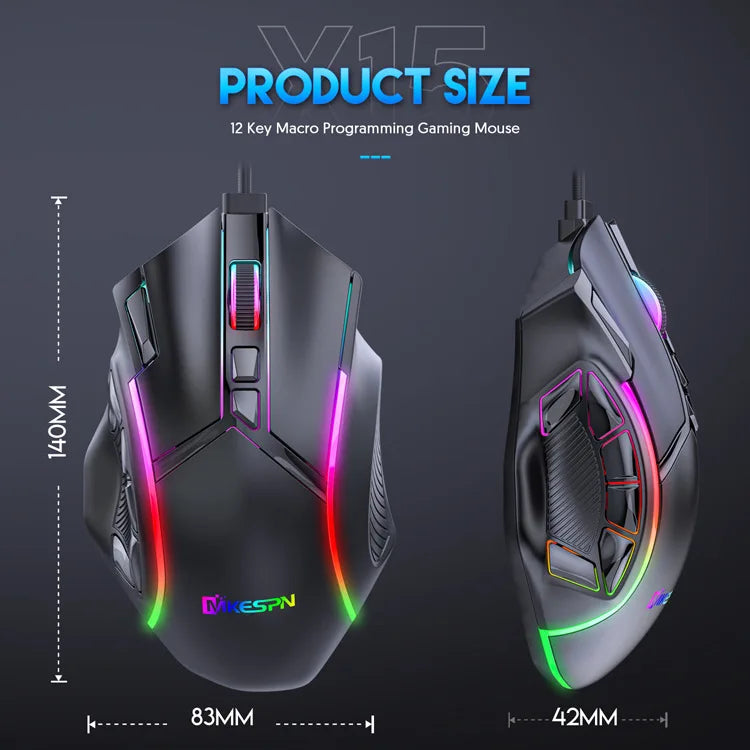 RGB Gaming Mouse – 12800 DPI Programmable 12-Button Ergonomic Controller for PC