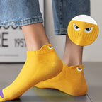 Cartoon Eyes Mesh Ankle Socks – Breathable Embroidered Footwear for Men