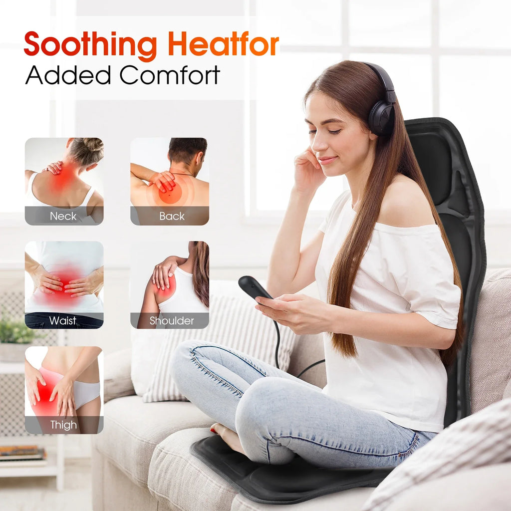 Heated Back Massage Cushion – Infrared Vibrating Mat for Home Office and Car