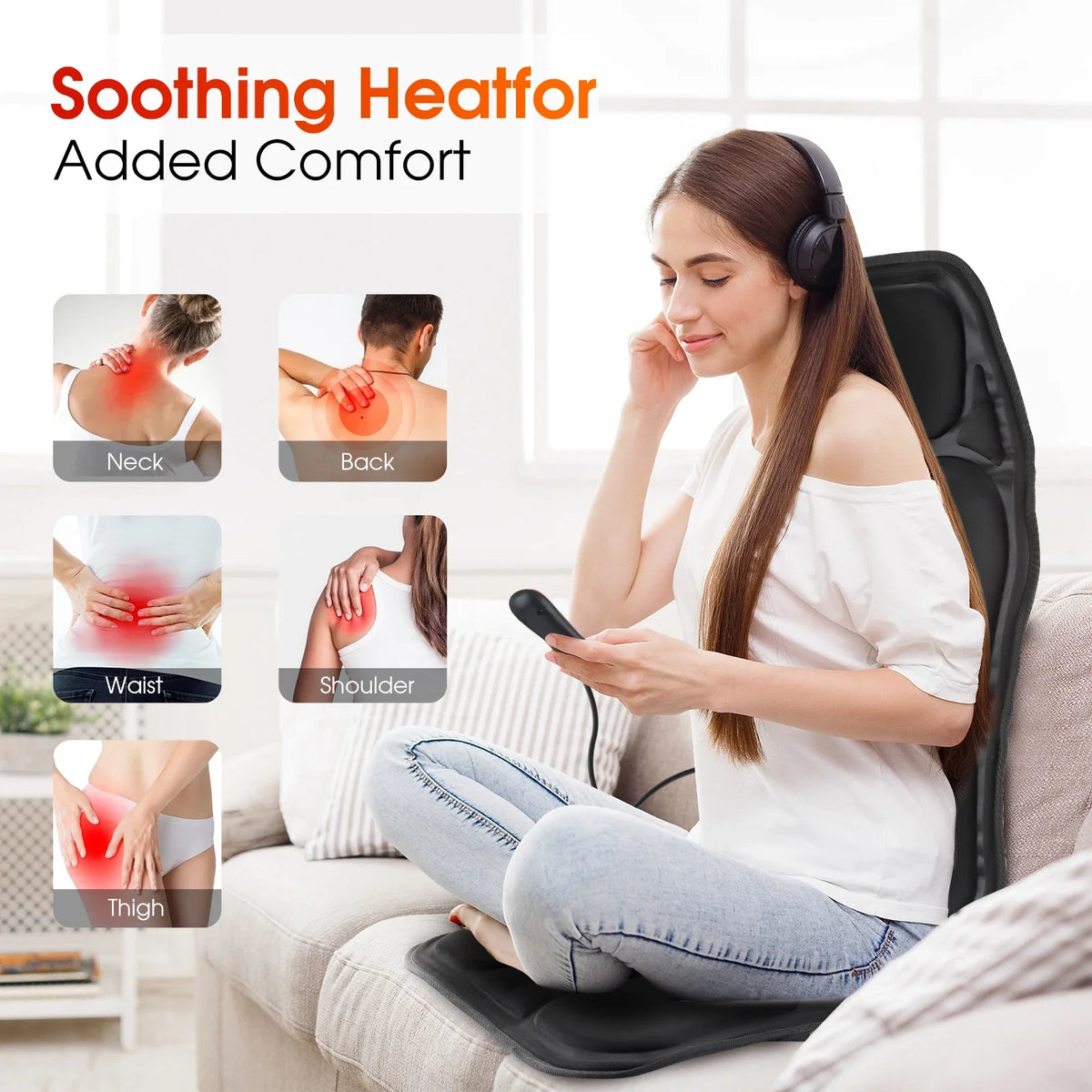 Heated Back Massage Cushion – Infrared Vibrating Mat for Home Office and Car