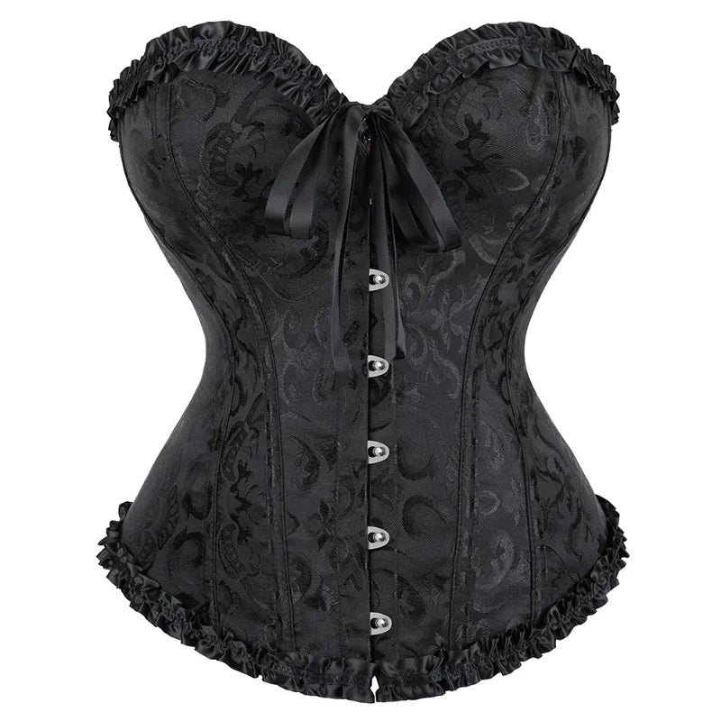 Victorian Jacquard Corset Top – Lace Up Gothic Bustier for Cosplay