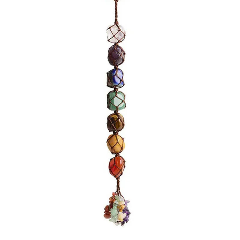 7 Chakras Crystal Hanging Ornament – Natural Stone Decor for Yoga Meditation