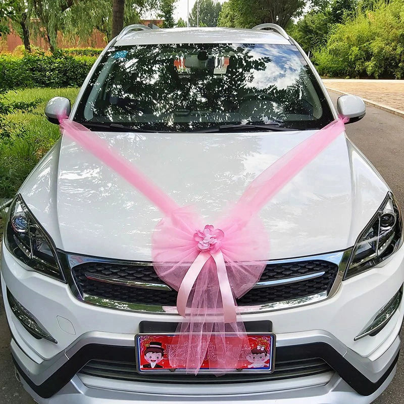 Silk Flower Wedding Car Decoration Kit – Floral Ribbons for Bridal Vehicles
