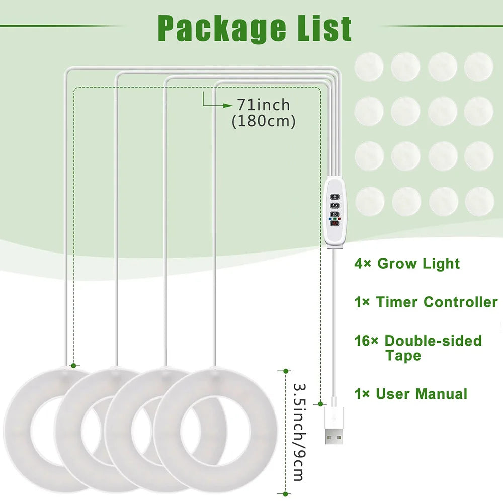 Full Spectrum Halo LED Grow Light – Dimmable Timer Lamp for Indoor Plants