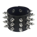 Studded Faux Leather Cuff Bracelet – Adjustable Spike Rivet Punk Cosplay