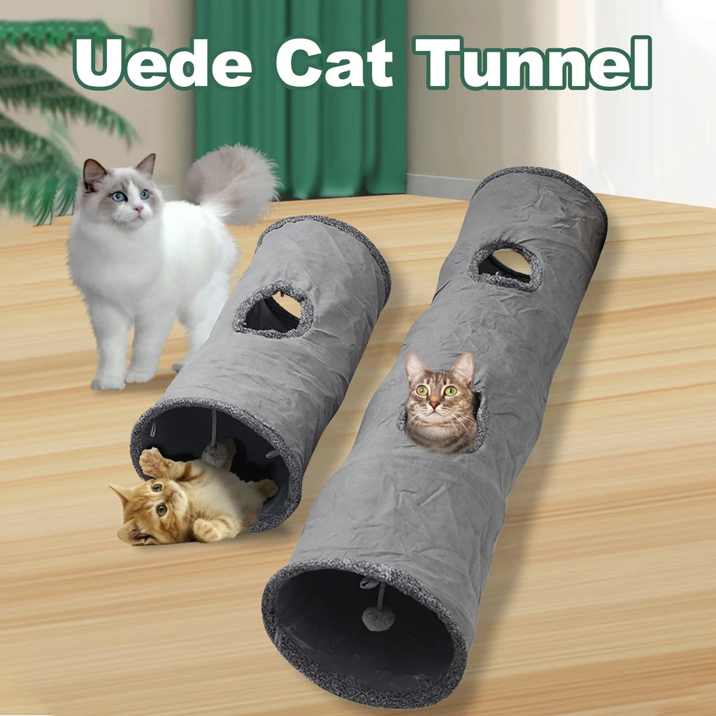Collapsible Suede Cat Tunnel – Interactive Play Tube for Large Pets