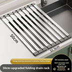 Stainless Steel Roll Up Drain Rack – Foldable Kitchen Dish Drying Basket