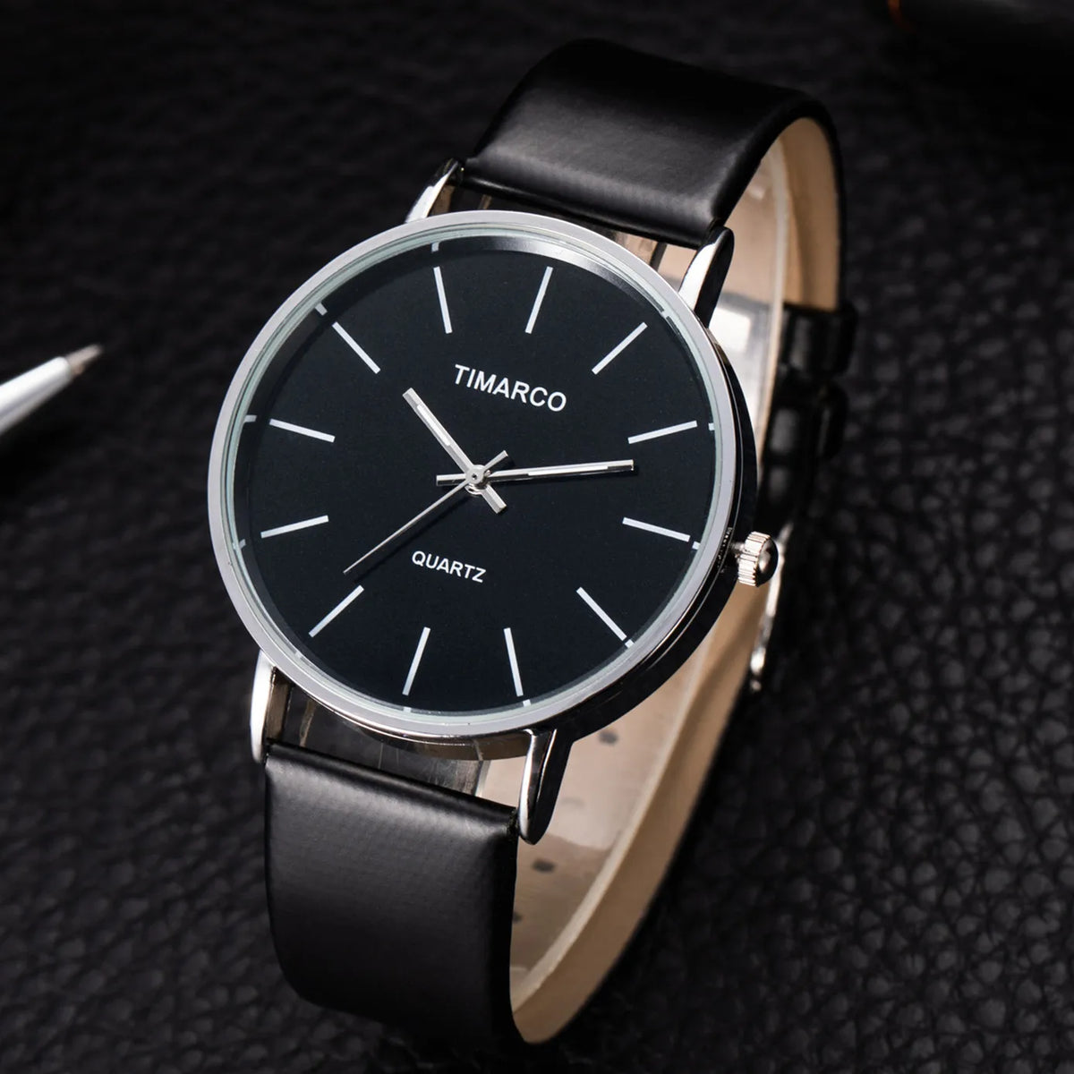 Minimalist Silver Quartz Watch – Elegant Leather Business Accessory for Women