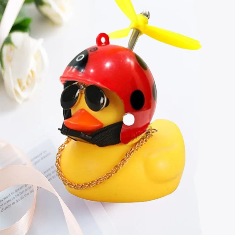 Yellow Duck Helmet Ornament – Wind-Breaking Car Dashboard Decor Accessory