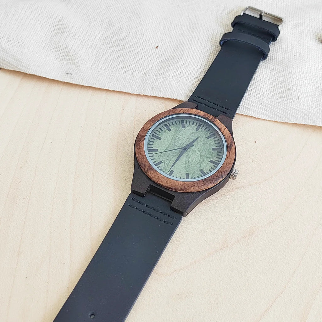 Vintage Wooden Wristwatch – Personalized Leather Strap for Birthday Gift