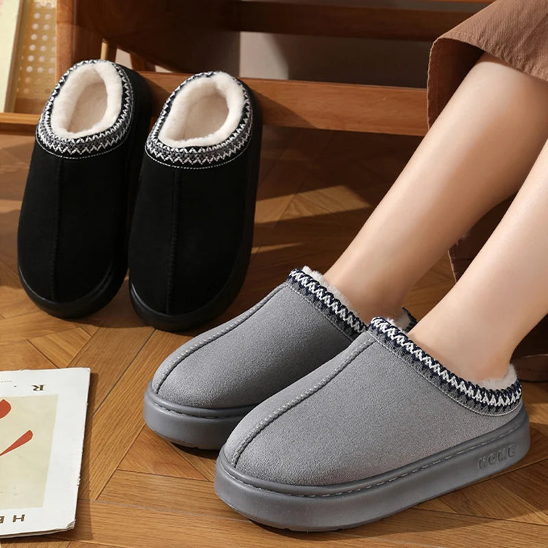 Fluffy Platform Slippers – Plush Warm Cotton Shoes for Winter Home Comfort