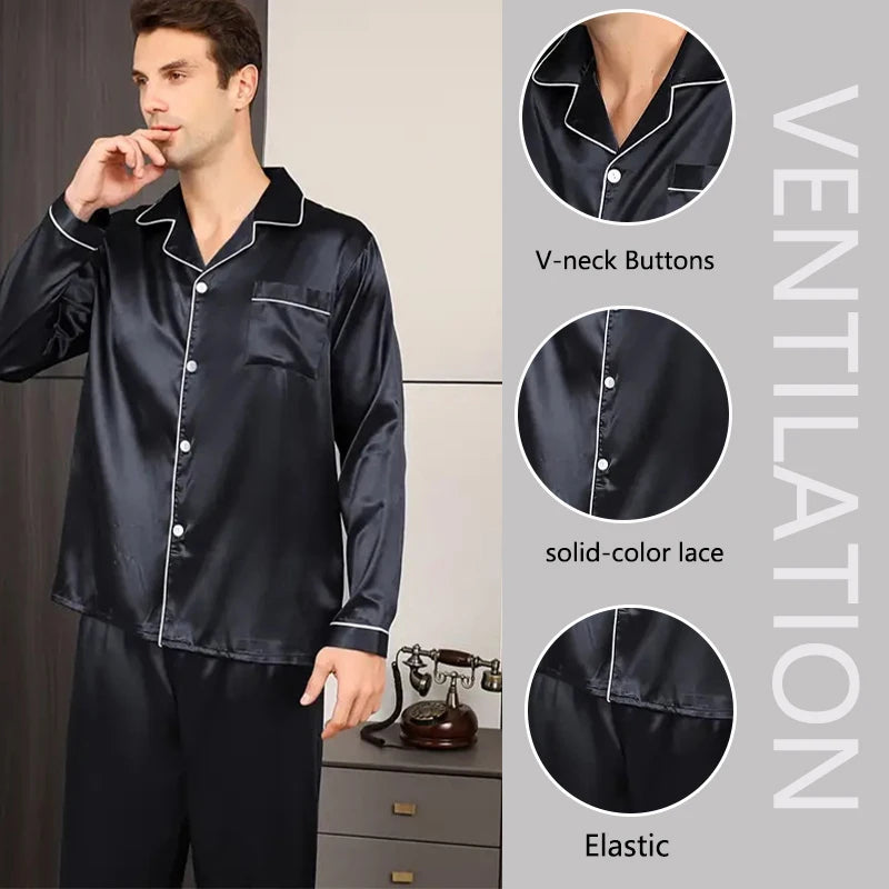 Silk Long Sleeve Pyjama Set – Plus Size Sleepwear for Men